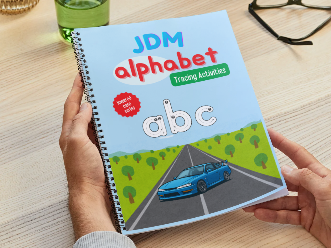 After Dark Garage JDM Alphabet Tracing Book – Lowered Case Series (Printed + Digital)